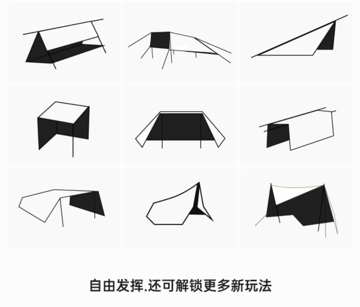 Cross-border outdoor multifunctional 19-point hanging point black-coated tarpaulin rainproof large-size camping sunshade shelter made of Oxford fabric