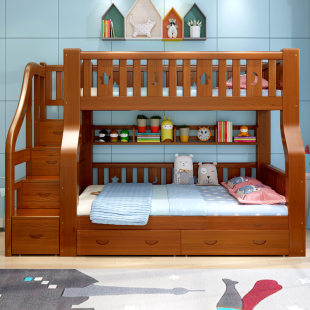 Ft Full Solid Wood Bunk Bed High and Low Bed Two-Layer Mother Bed Sister and Brother Double Small Apartment Children's Bed Up and Down