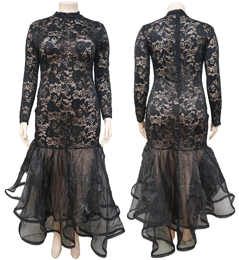 Europeo y americano deseo AliExpress Amazon Otoño e Invierno ropa de mujer vestido ver-a través de encaje de cadera más tamaño sexy club nocturno image 5