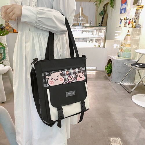 Canvas bag female summer primary school student handbag tutoring bag carrying book bag college student class bag tutoring shoulder crossbody bag