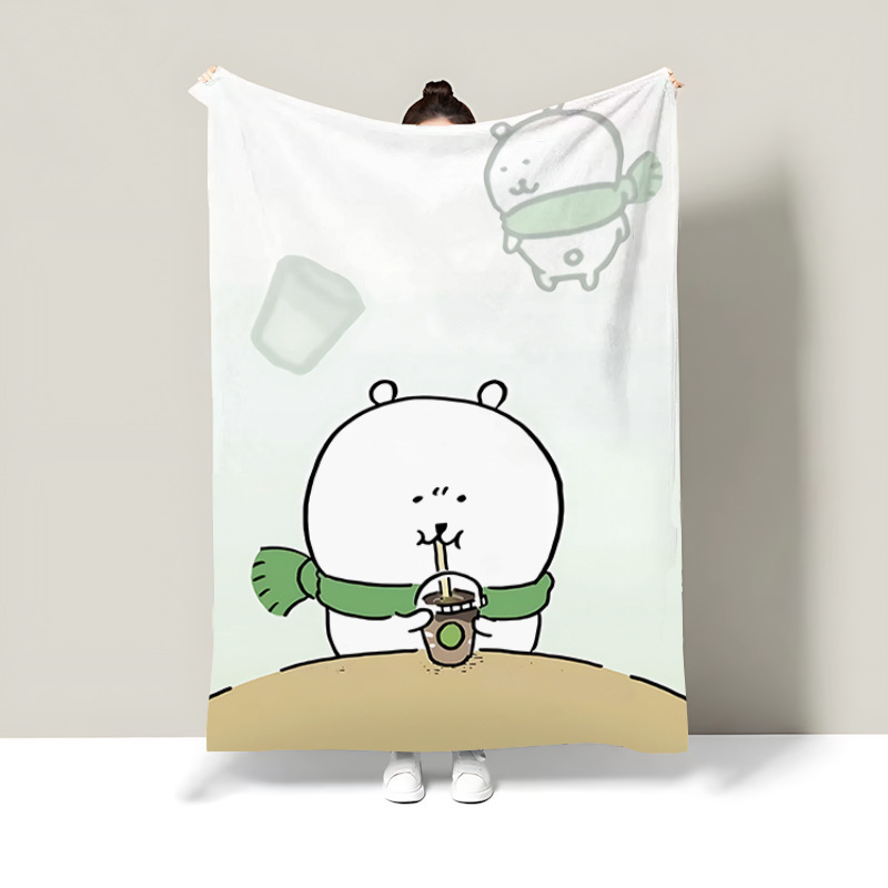 自嘲熊兰绒小毛毯子披肩毛毯办公室午睡盖毯沙发毯保暖空调毯卡通