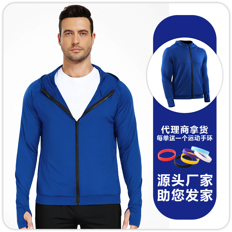 Camiseta con cremallera encapuchada de hombre con agujeros de pulgar, doble bolsillo para montar, entrenar, correr, chaqueta de fitness image 10