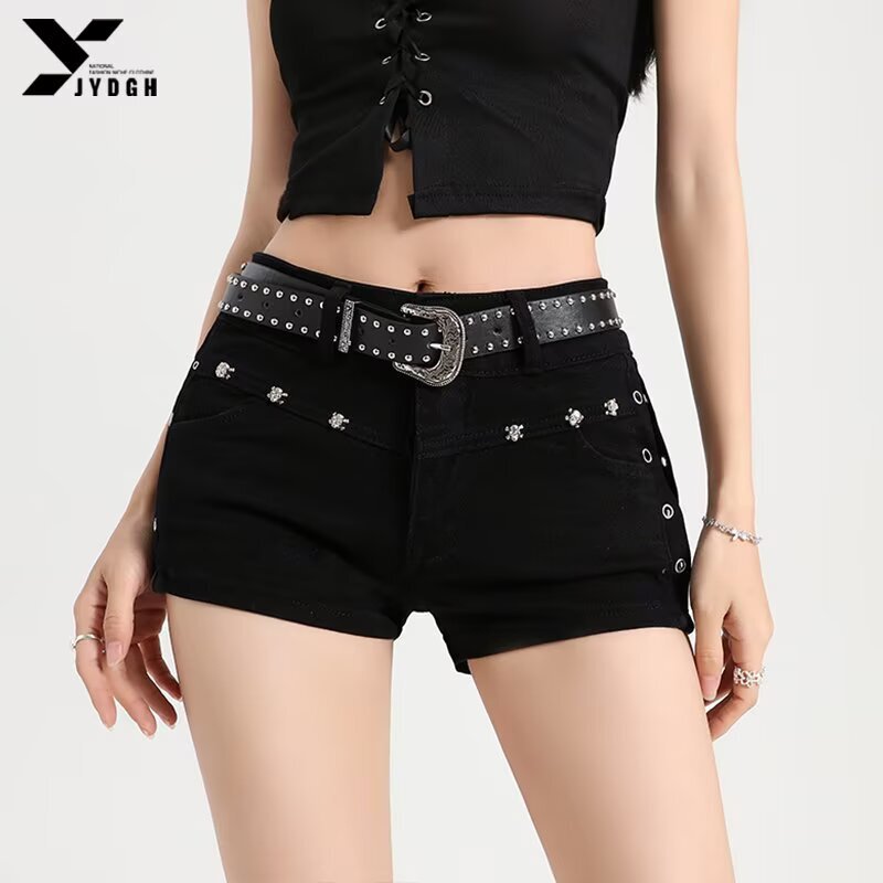 Black Studded Denim Shorts for Women, Plus Size, New Summer Style, Low-Waisted, Petite, American-Style, Tight-Fitting, Hip-Hugging, A-Line Hot Pants Black Studded Denim Shorts for Women, Plus Size, New Summer Style, Low-Waisted, Petite, American-Style, Tight-Fitting, Hip-Hugging, A-Line Hot Pants