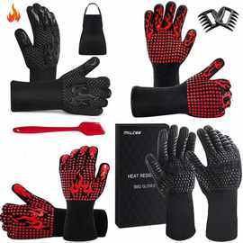 外贸BBQ烤箱隔热手套500度800度硅胶微波炉烧烤防火耐高温手套