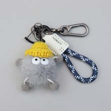 可爱卡通水貂小煤球牛皮编织绳钥匙扣钥匙圈挂件女生精致包包挂饰