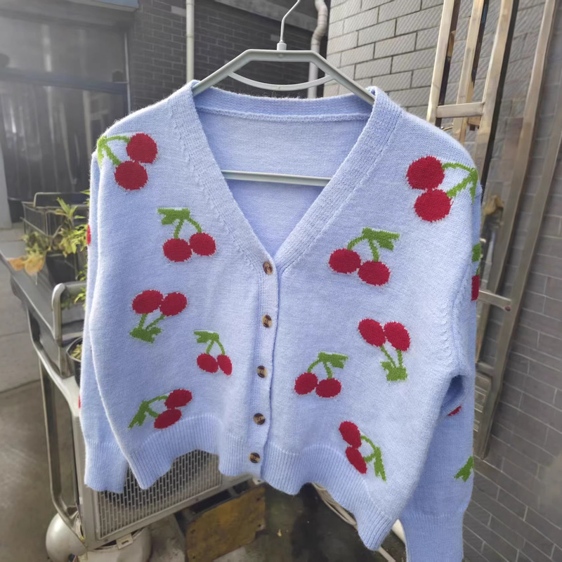 A French-Style Sweet and Delicate Embroidered Cherry Merino V-Neck Wool Knit Cardigan That I Fell in Love with in 2026 A French-Style Sweet and Delicate Embroidered Cherry Merino V-Neck Wool Knit Cardigan That I Fell in Love with in 2026