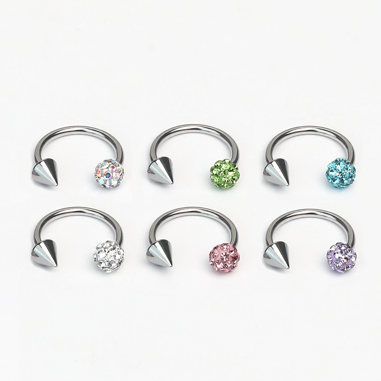 Sparkling Green Mud Ball Pointed Cone Horseshoe Lip Ring 12mm Titanium Steel External Thread Lip Stud Hot Girl Piercing Jewelry detail image 7