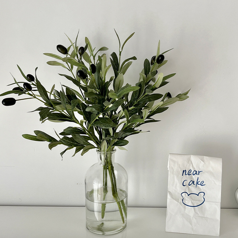 4-Leaf Artificial Olive Leaves with Fruit, Direct from Manufacturer, Artificial Green Plants, Fake Flowers, Living Room Home Dining Table Decoration Flowers, Ornaments