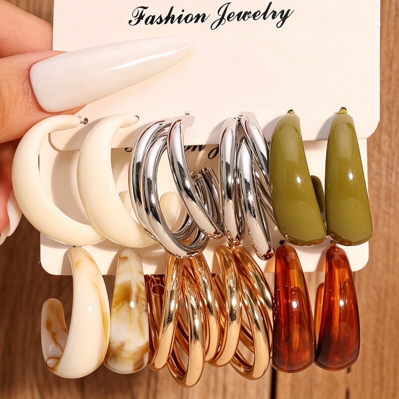 European and American Cross-Border Ins-Style Personalized Fashion Niche Design Earrings for Women, Orange and Fruit Green Resin Three-Tube Earring Set