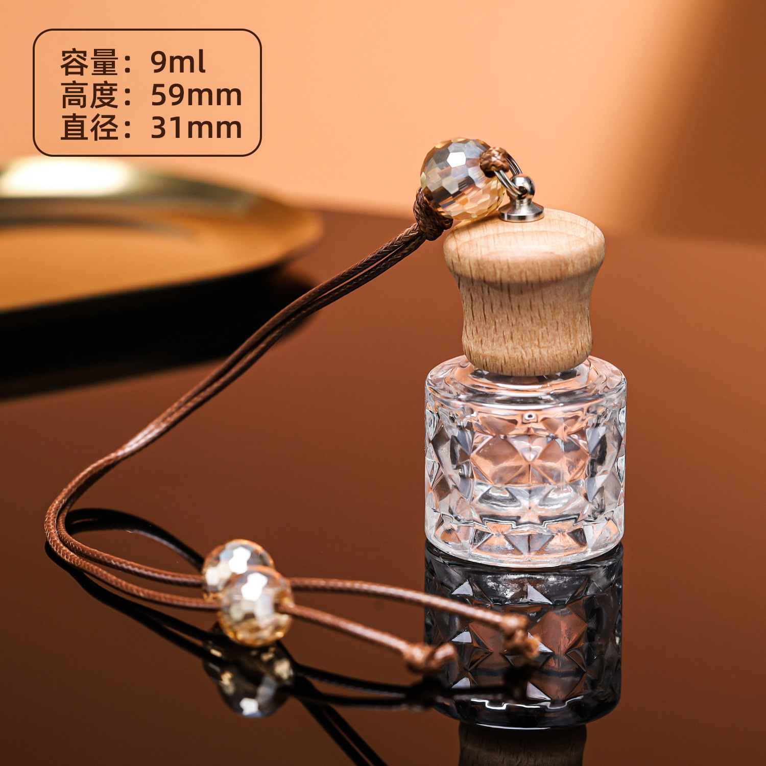 Botella de fragancia de vidrio transparente, botella de fragancia para automóviles, mini botella de aceite esencial para automóviles, colgante de fragancia