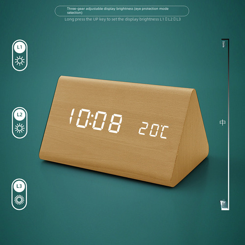 Modern Home Wood-style LED Digital HD Display Alarm Clock for Children, Students, Elderly, Lazy People Study Room Voice Control Console Clock