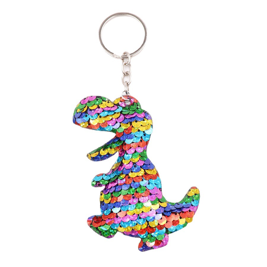 Lentejuelas dinosaurio bolsa llavero reflectante de doble cara dinosaurio lentejuelas llavero bolso de las mujeres colgante Accesorios Al Por Mayor