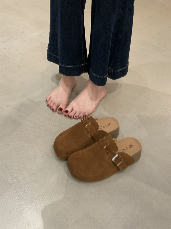 勃肯半拖鞋懒人一脚蹬2025秋季新款厚底包头拖鞋女外穿勃肯鞋|undefined