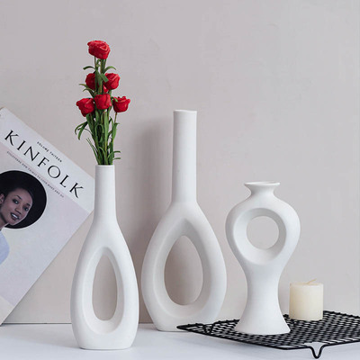 形趣北欧ins艺术白色陶瓷花瓶现代客厅餐桌样品房酒柜插花装饰品