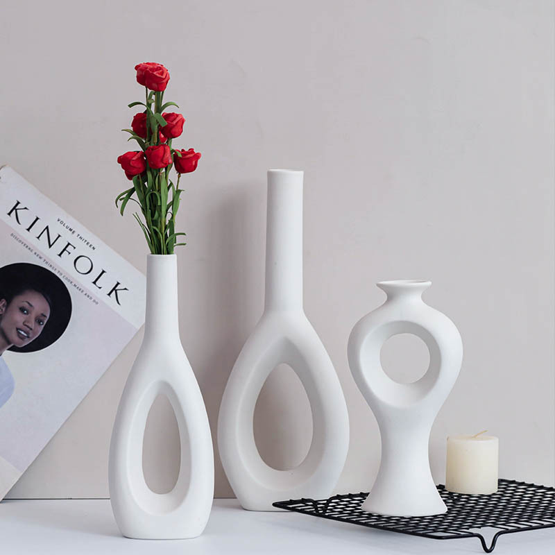 形趣北欧ins艺术白色陶瓷花瓶现代客厅餐桌样品房酒柜插花装饰品