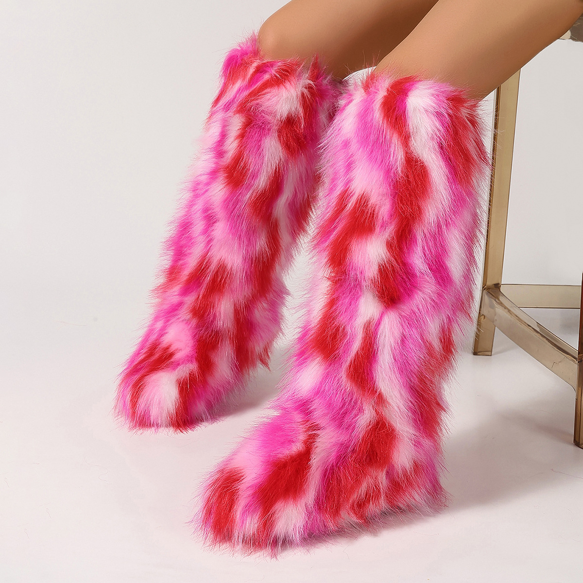 2024新款高筒靴及膝雪地靴女保暖仿狐狸毛靴子Y2K fur boots