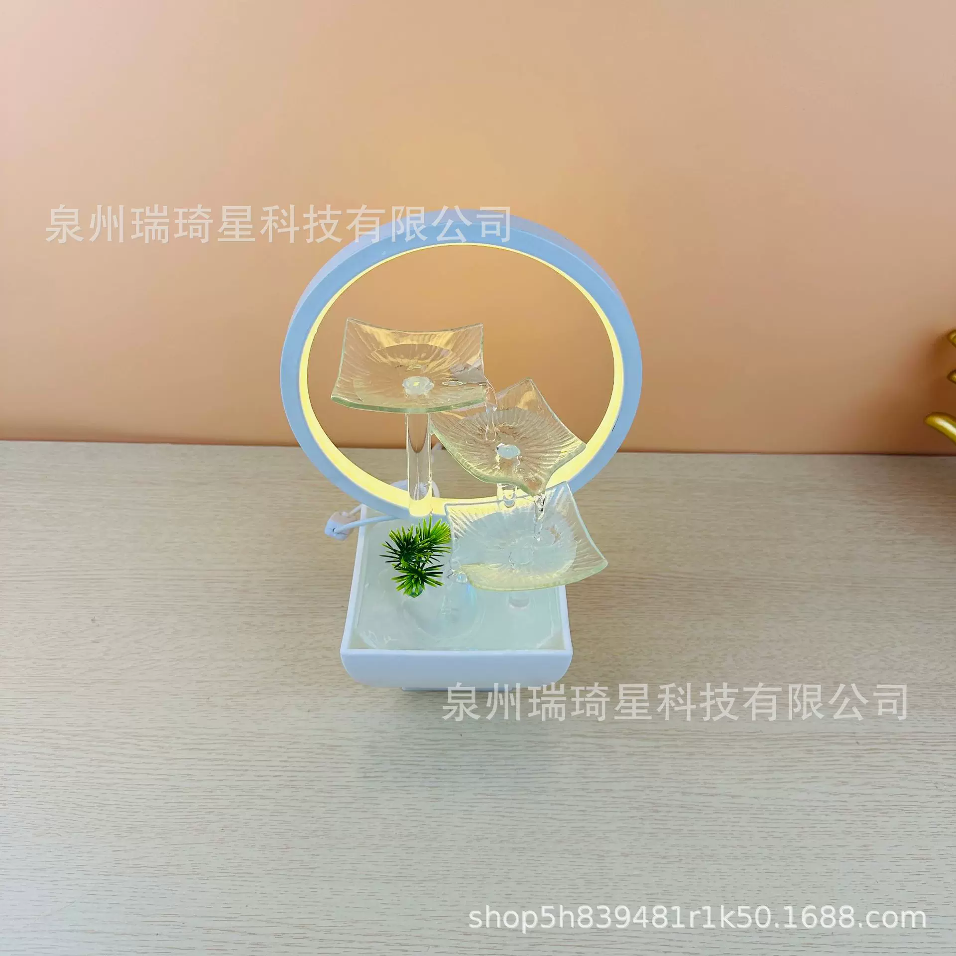 高档玻璃荷叶客厅循环流水喷泉摆件办公室招财简约小型桌面装饰品