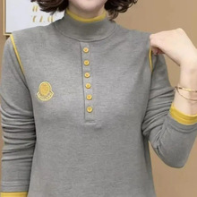 【气质佳人】冬季新品上新拼接长袖打底衫减龄女士气质上衣W