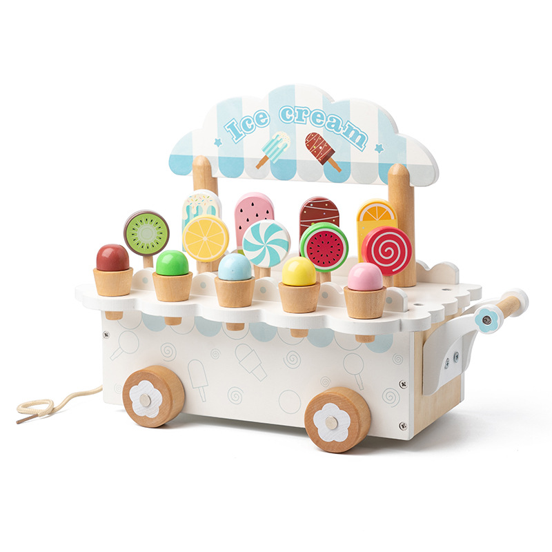 Cochecito de helado de simulación para niños Juego de roles para bebés Interacción entre padres e hijos Juguetes educativos de madera image 6