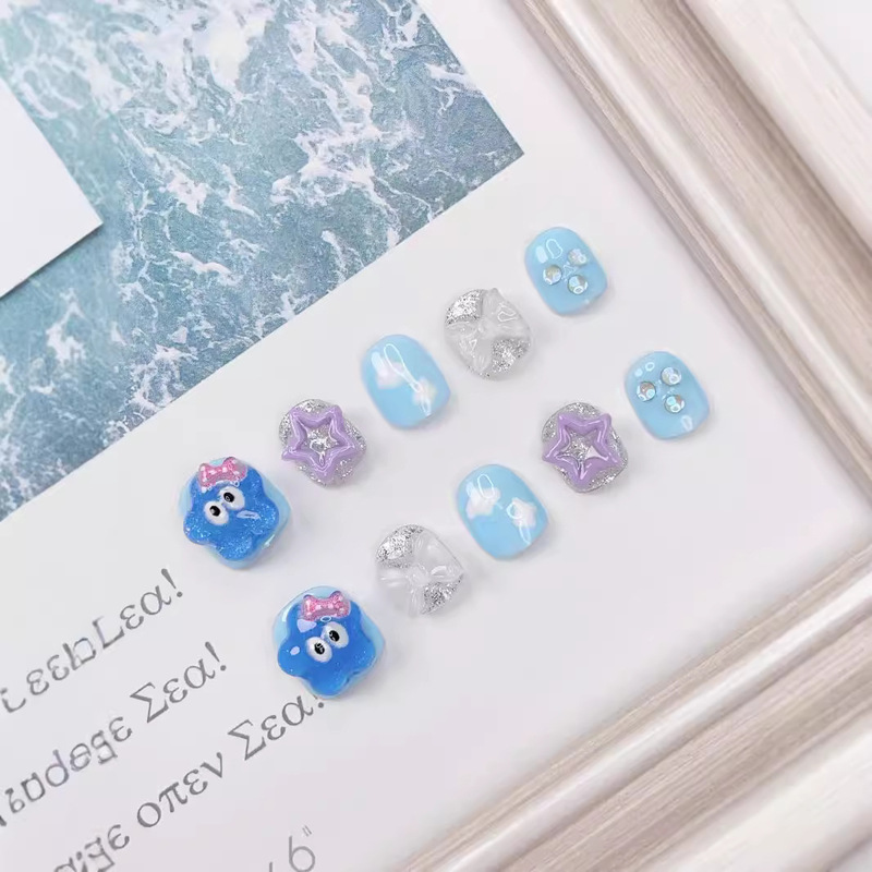 Children's new handmade wearing nail cute cartoon nail patch finished product wholesale non-toxic hand fake nails Children's new handmade wearing nail cute cartoon nail patch finished product wholesale non-toxic hand fake nails
