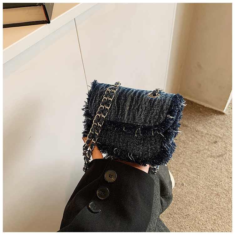 Kid'S Gender Classic Style, Streetwear Style Kid'S Small Denim Solid Color Classic Style Streetwear Square Flip Cover Crossbody Bag