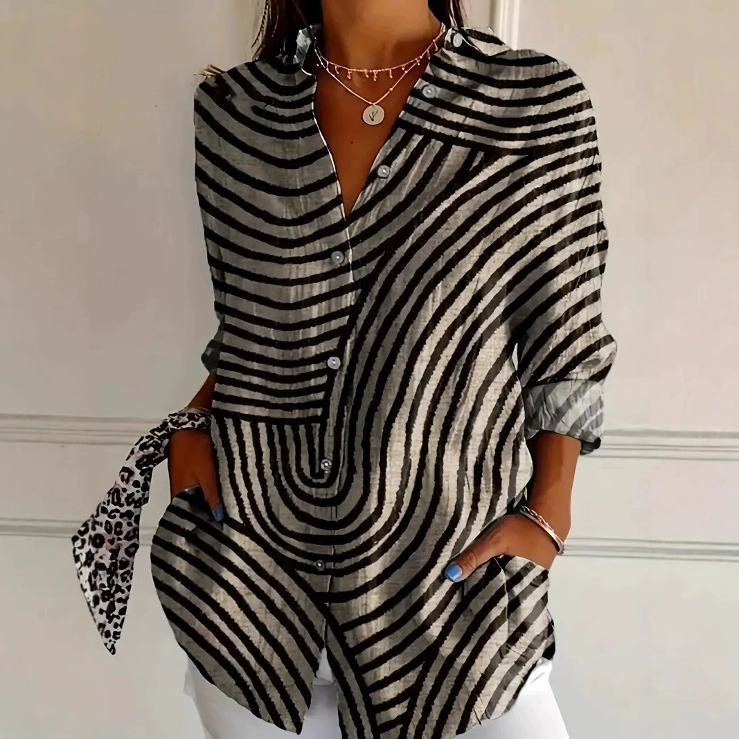 2024 Европа и США трансграничное цветное сшивание повседневное свободное рубашка женская пуговица топы с цифровой печатью POD один предмет на заказ