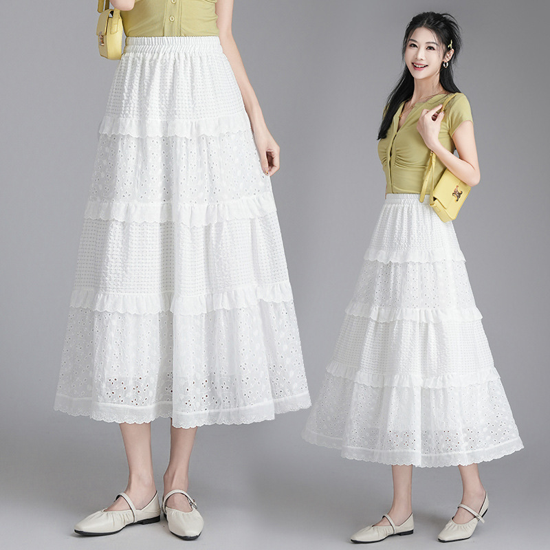 Wholesale High-End Authentic Cake Skirt Summer New Women's Skirt Mulberry Silk Lace Fashionable Versatile Mid-Length Skirt