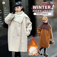 女童加厚风衣2025秋冬新款中大童韩系针织披肩中长款大衣外套春秋