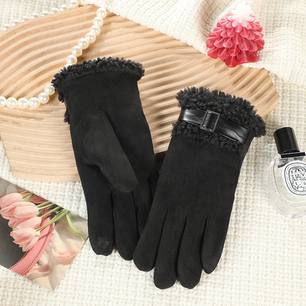 Guantes cálidos de invierno para mujeres, guantes de lana creativos para conducir vehículos eléctricos a prueba de viento con pantalla táctil de seda