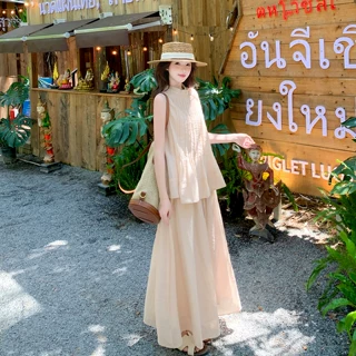 粉色法式度假风氛围感套装裙女夏季甜美减龄无袖上衣半身裙两件套