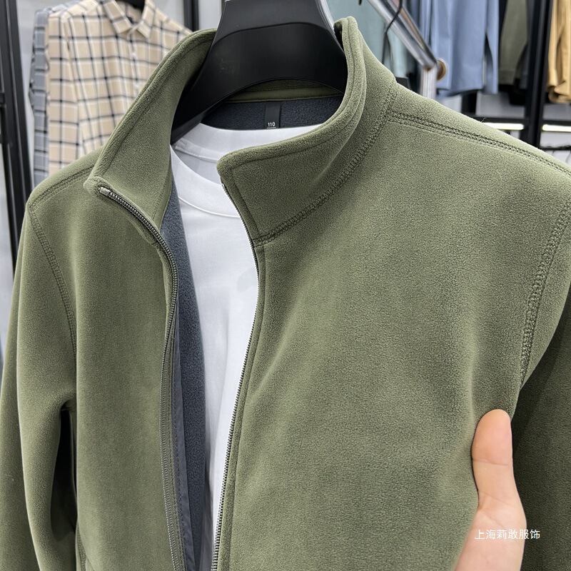 Men's Fleece Sweatshirt with Stand Collar and Zipper Cardigan Jacket for Autumn and Winter, Thickened and Warm Fleece Jacket