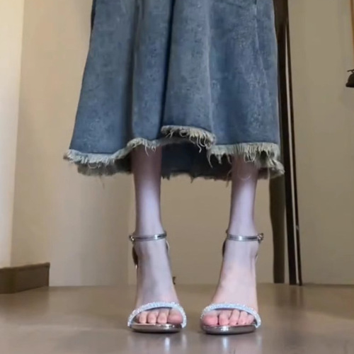 Diamond Stud Band Heels Women's Summer Open Toe Sandals Sexy Noble Lady Style Formal Thin Heel Single Shoes