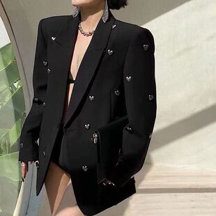 European and American Dark Style Suit Jacket Autumn New Fashion Heavy Industry Love New Black Suit Jacket