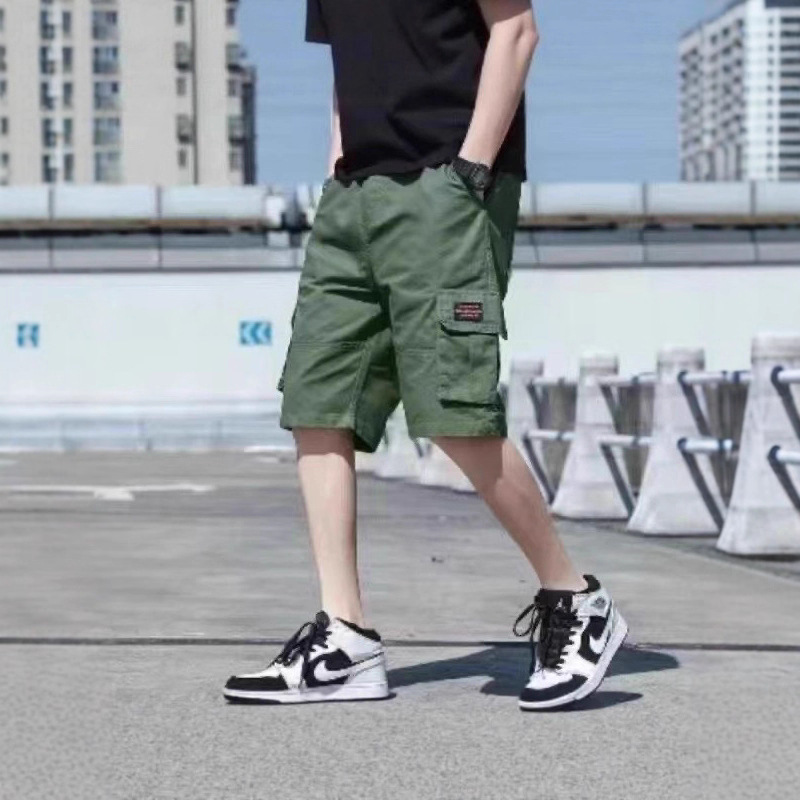 십대용 카고반바지, 루즈한 학생용 하이엔드 미드팬츠, 남성용 여름 트렌디한 순면 다용도 캐주얼 5부팬츠