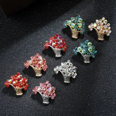 跨境歐美時尚迷你可愛水鑽花籃小胸針別針女配飾廠家直銷批發
