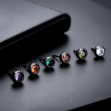 黑金单钻圆形耳钉男六色简约流星雨耳钉女个性百搭小众高级感耳饰