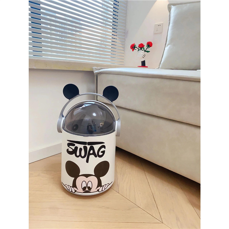 DIY Mickey Trash Can Home Bedroom Cute Large Capacity High-Value Flip-Top Trash Can Living Room Creative Paper Basket