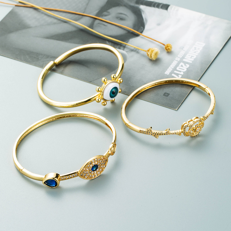 Devilu0027s Eye Series Retro Hip Hop Copper Plated Real Gold Inlaid Zircon Bracelet I