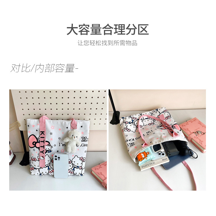The new fashionable cartoon canvas bag, simple and versatile tote bag, cute commuting single-shoulder tote large bag, is selling well across borders undefined