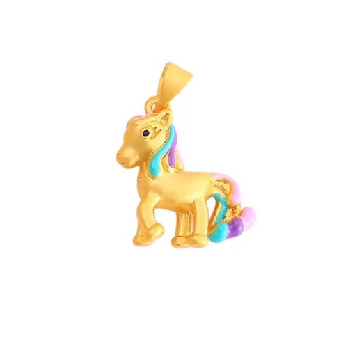 Gold-plated brass cartoon cute rainbow pony pendant necklace accessory with enamel colorful small horse design