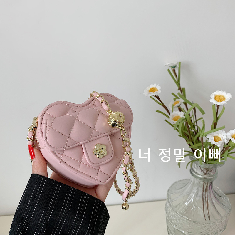 발렌타인 데이 520 선물 미니 하트 모양의 여성 골드 볼 크로스 바디 체인 립스틱 가방 여성용 가방