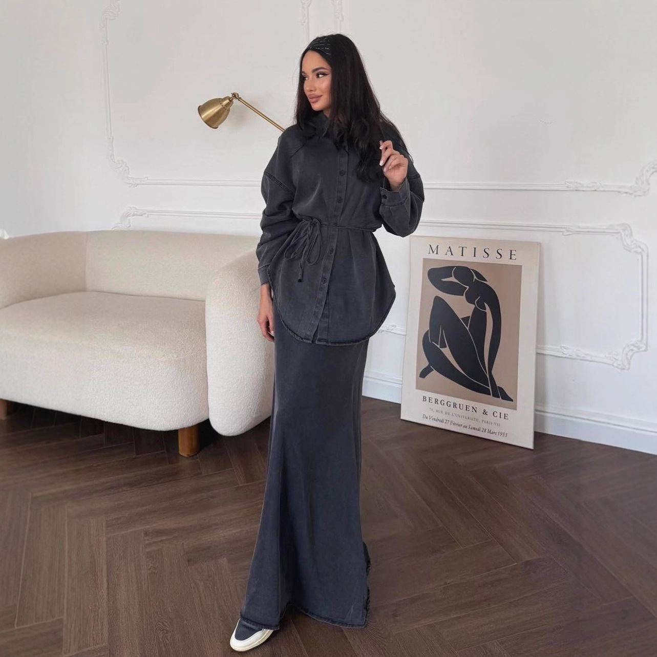 Women's Slim Fit Elegant Sports Bodycon Skirt Cardigan Jacket Denim Autumn Clothing European American Middle Eastern Style_ecoleips.com
