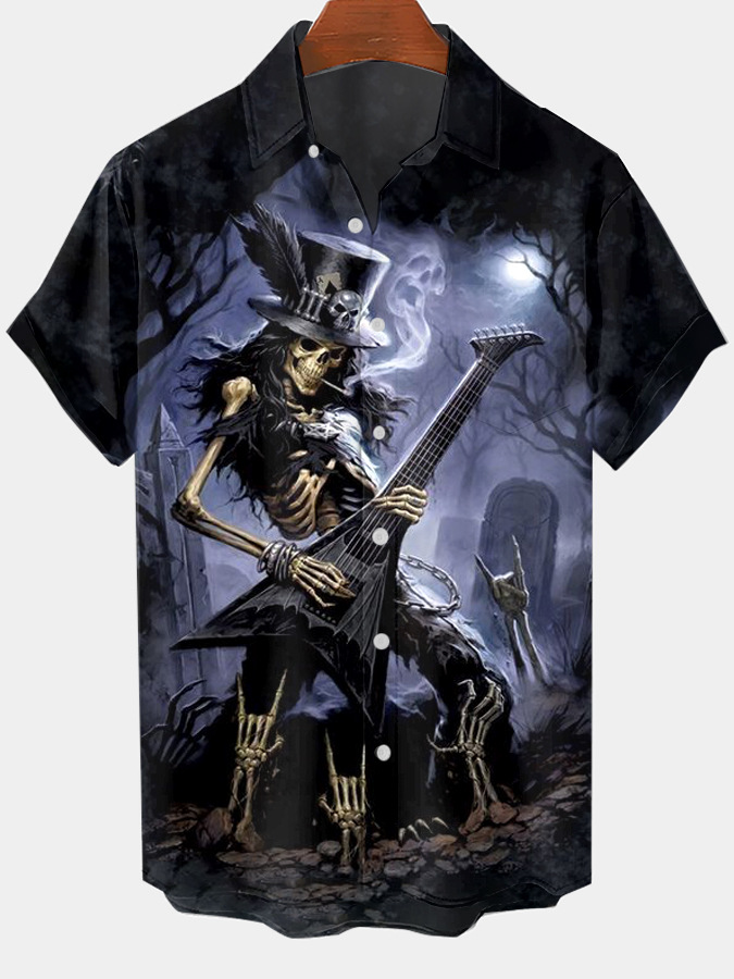 2025 nuevo estilo comercio exterior transfronterizo elemento creativo camisa 3D impresión digital tendencia suelta camisa de manga corta top de hombre