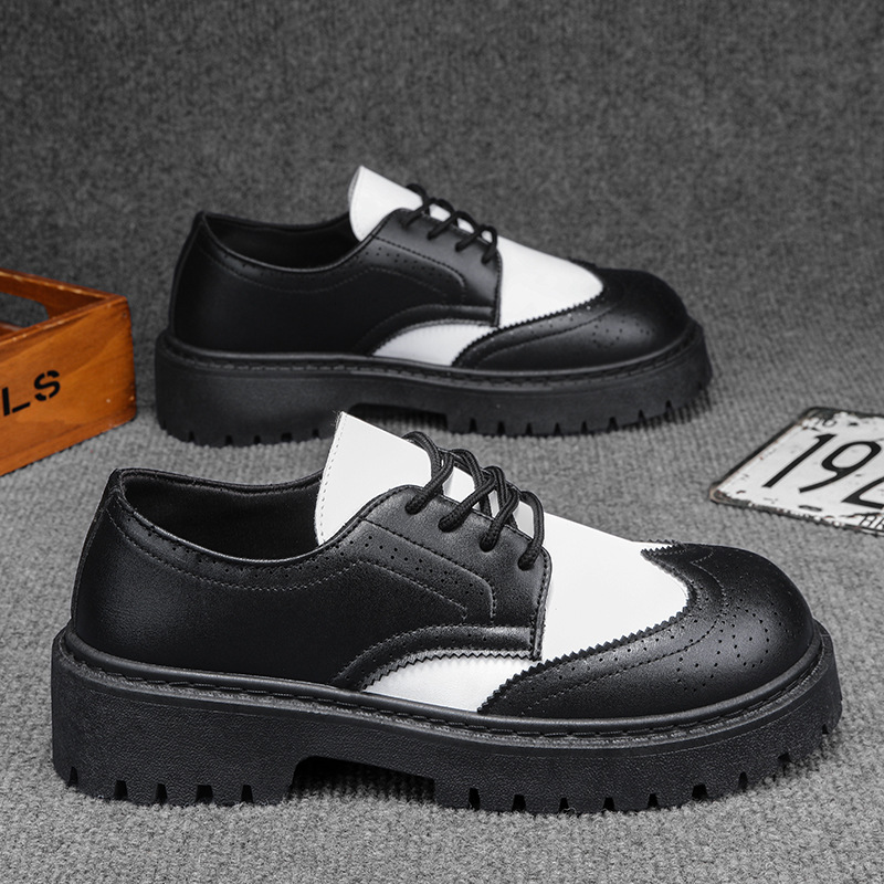 Otoño nuevo estilo británico hombre casual zapatos de cuero con suela gruesa, zapatos de altura simples, zapatos de hombre de correa baja