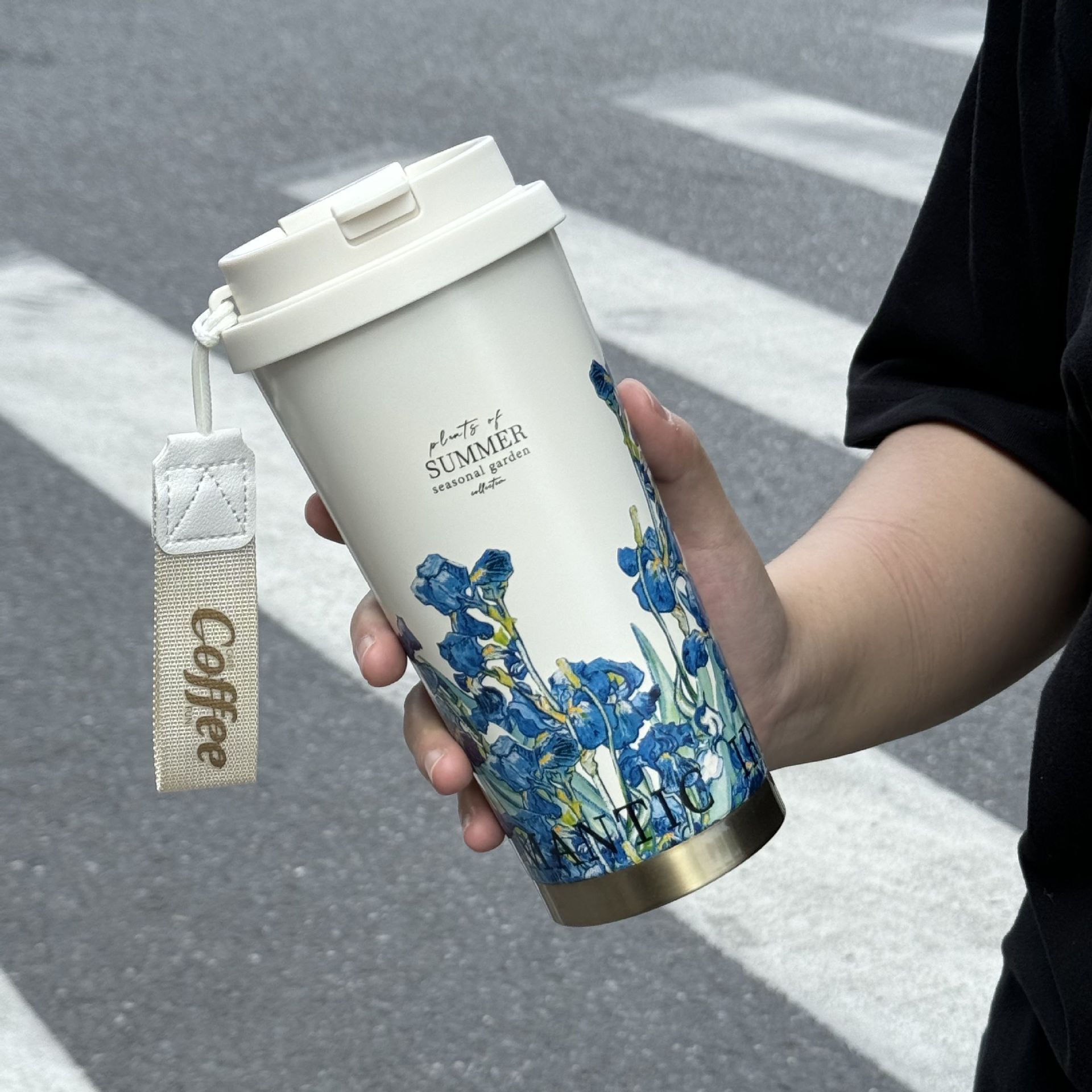 Nueva orquídea de campana 316 taza de alumno de alto valor ins taza de paja con cuerda taza de café de jardín de verano