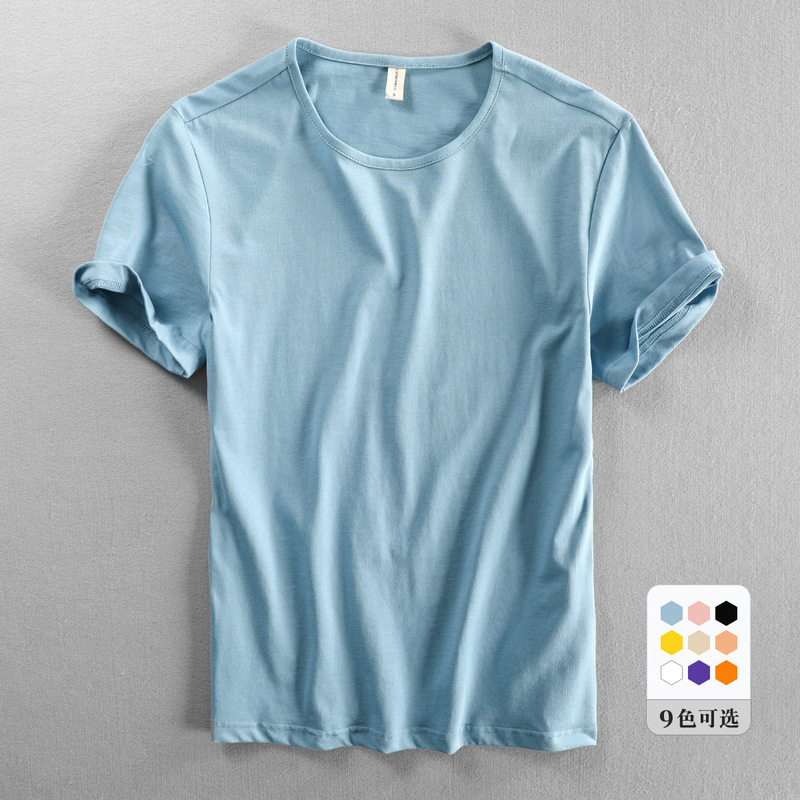 Summer men's short-sleeved T-shirt solid color casual loose plus size multi-color round neck sports T-shirt top men's clothing-Ruohan