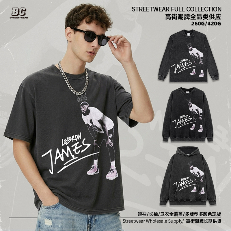 BC James James James JAMES figure print autumn and winter men's and women's long sleeve T-shirt loose cotton American round collar fashion