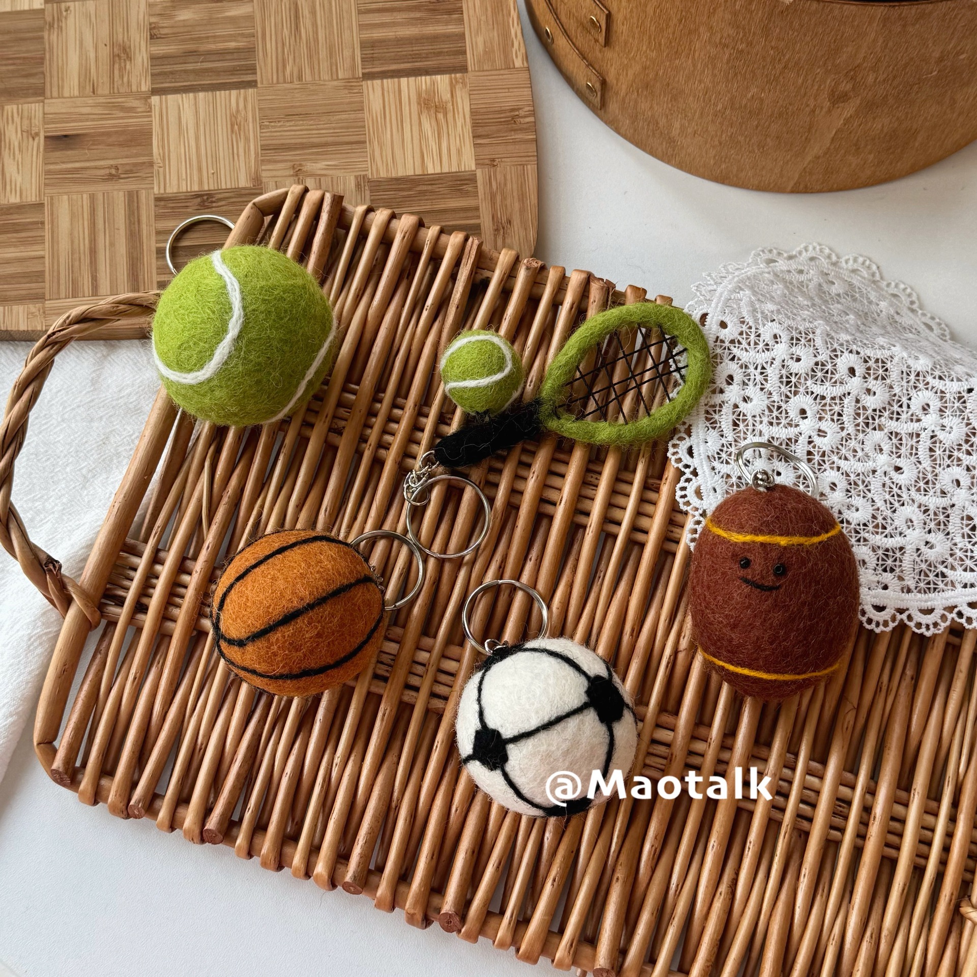 Korean Wool Felt Pendant Sports Style Tennis Rugby Miu Bag Hanging Keychain Niche Jewelry Pendant