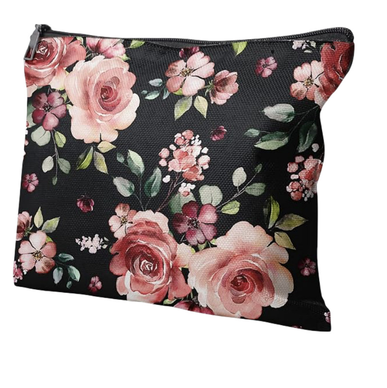 Bolsa de cosméticos transfronteriza de Amazon, bolsa de lavado personalizada, porcelana azul y blanca, flor de rosa, impresión de doble cara, fábrica de viajes al por mayor