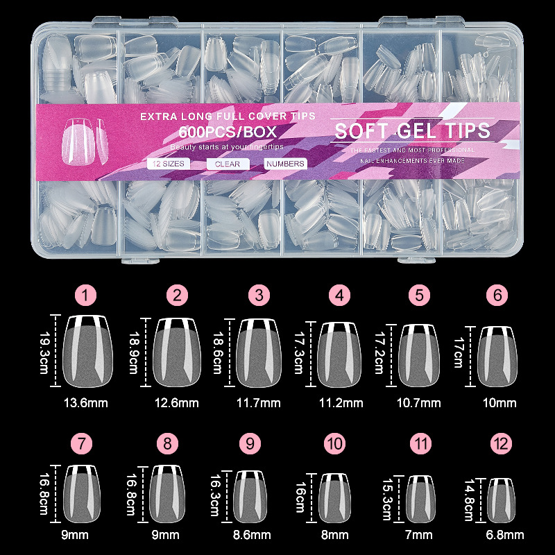 Amazon transfronterizo Europa y Estados Unidos transparente desmontable parche de manicure falso semi-esmaltado de 600 piezas en caja